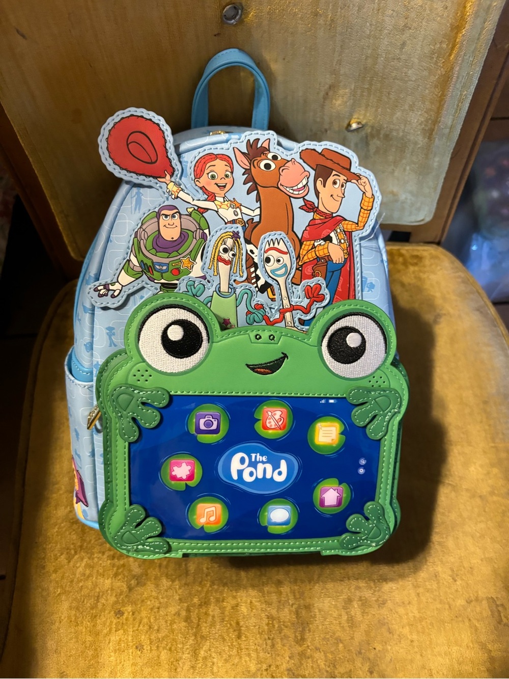 Loungefly Toy Story Frog Tablet Mini Backpack in Light Blue & Green